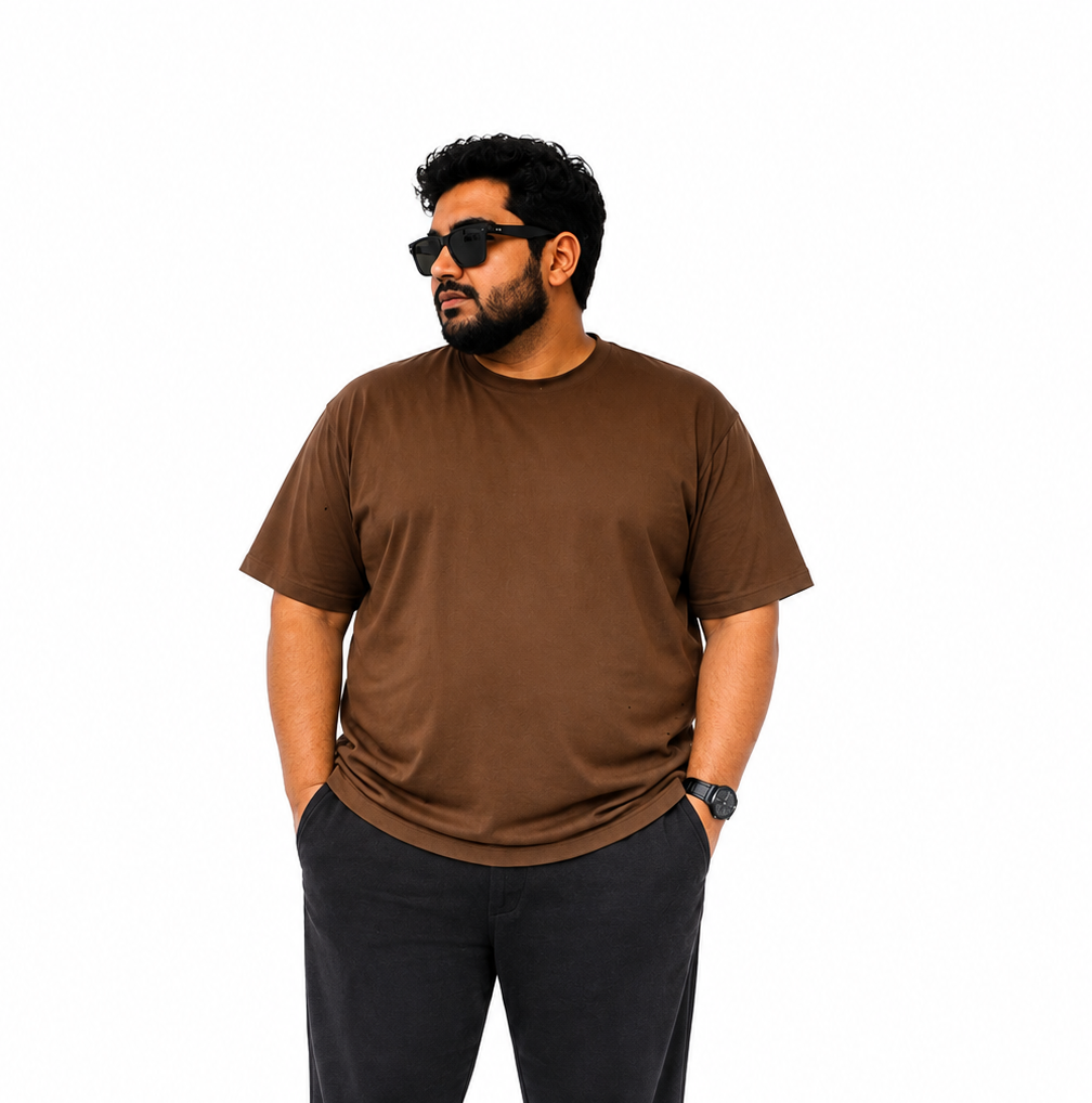 Plus Sized Plain T-Shirt - Brown