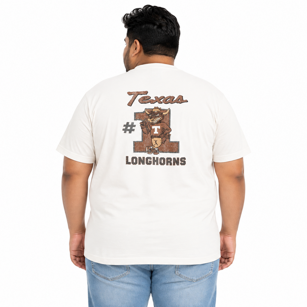 Plus Sized Printed T-Shirt  - White - LONGHORNS