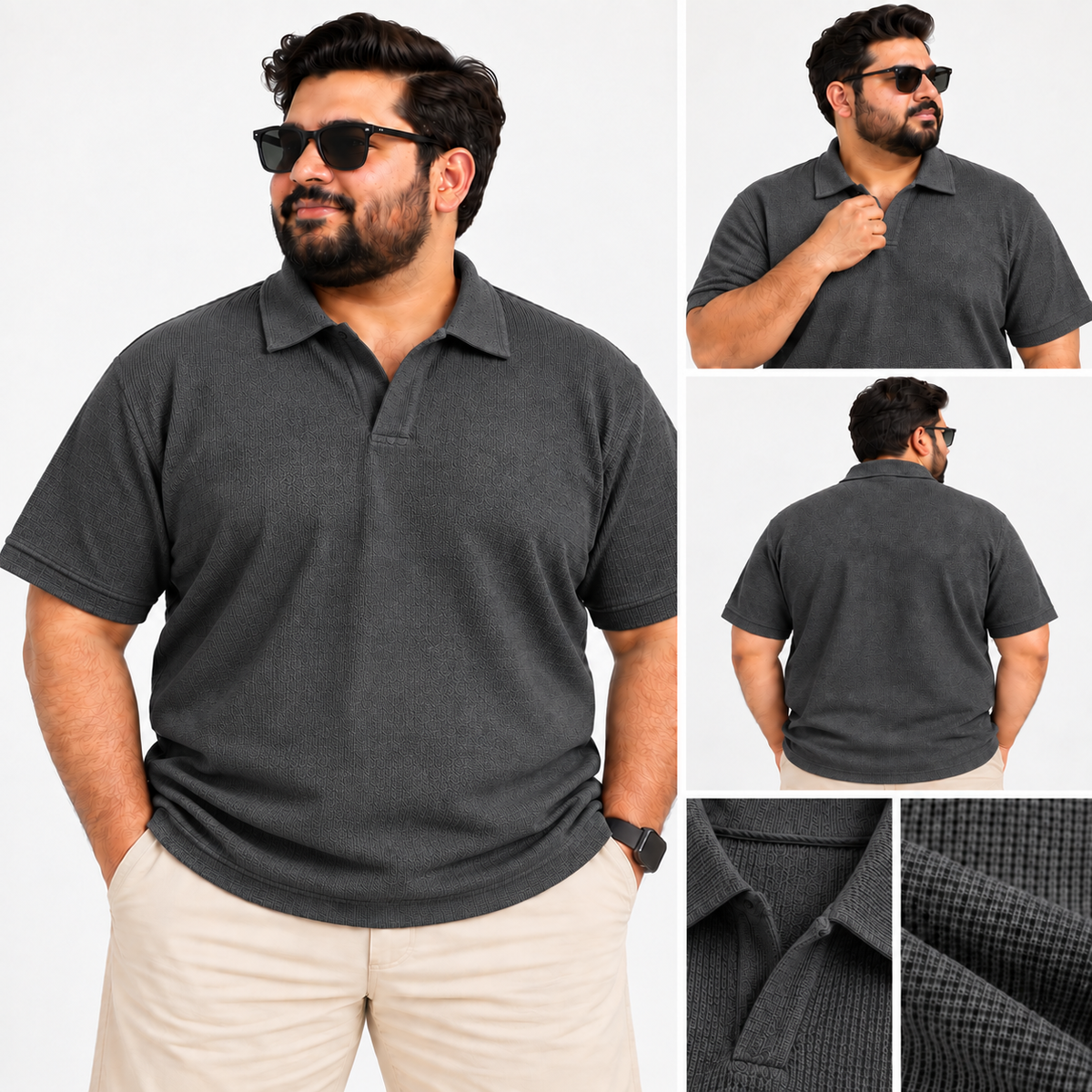 Thermal Textured Polo – Charcoal