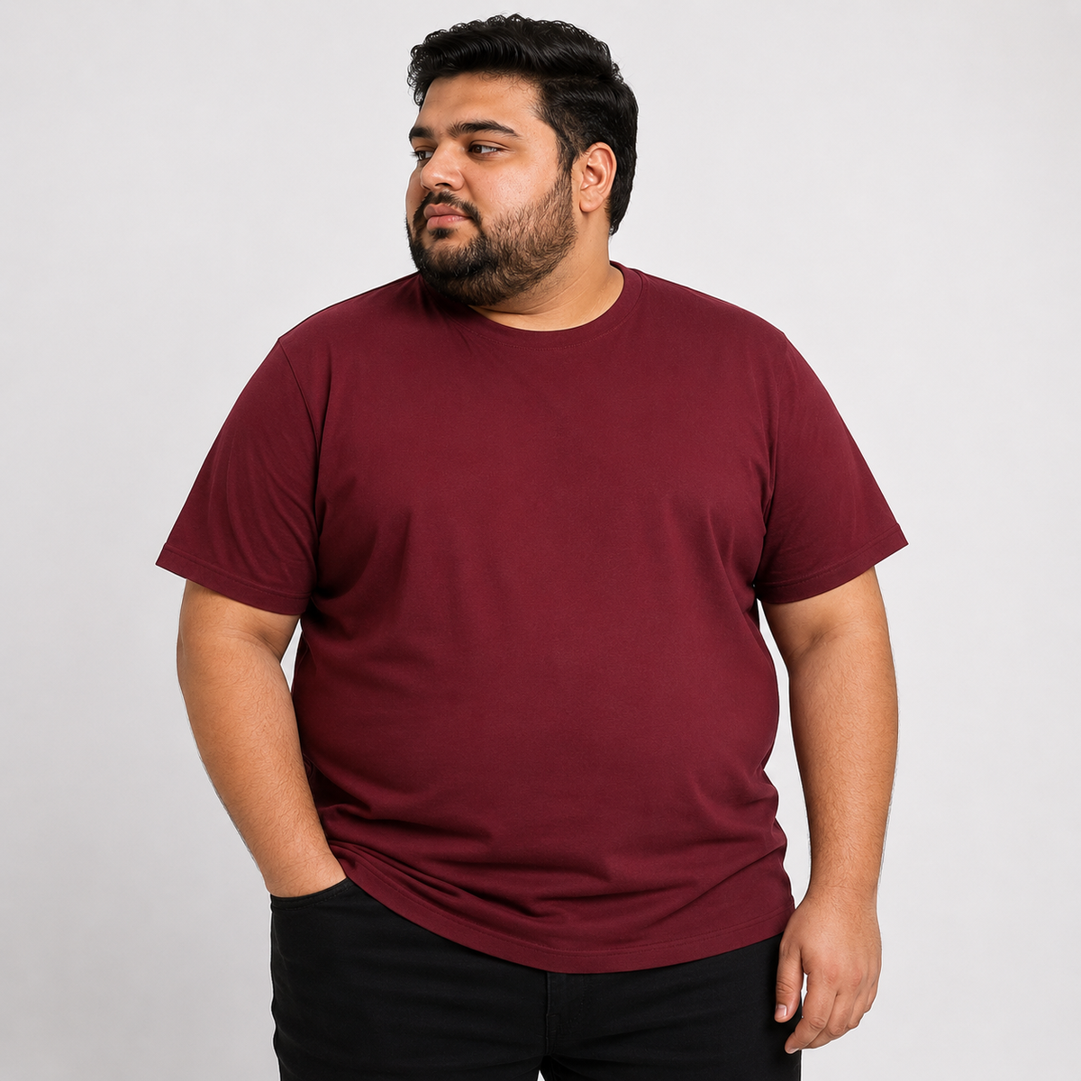 Plus Sized Plain T-Shirt - Maroon