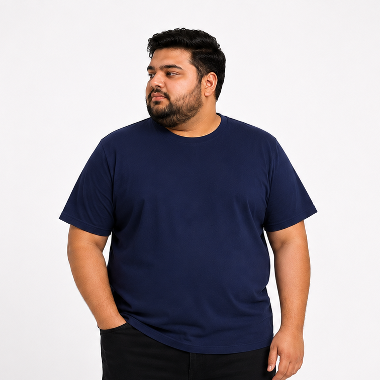 Plus Sized Plain T-Shirt - Navy Blue