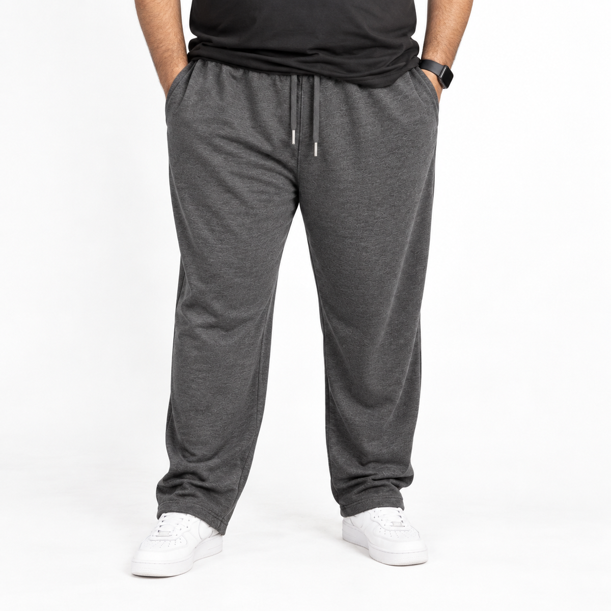 Plus Sized French Terry Trousers - Charcoal
