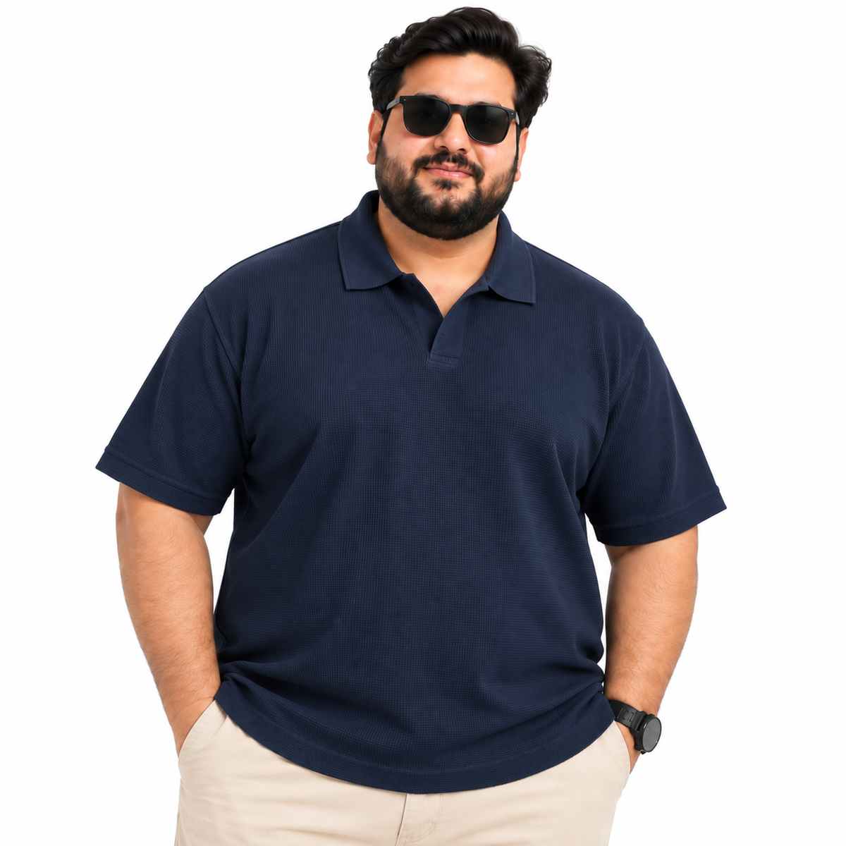 Thermal Textured Polo – Navy Blue