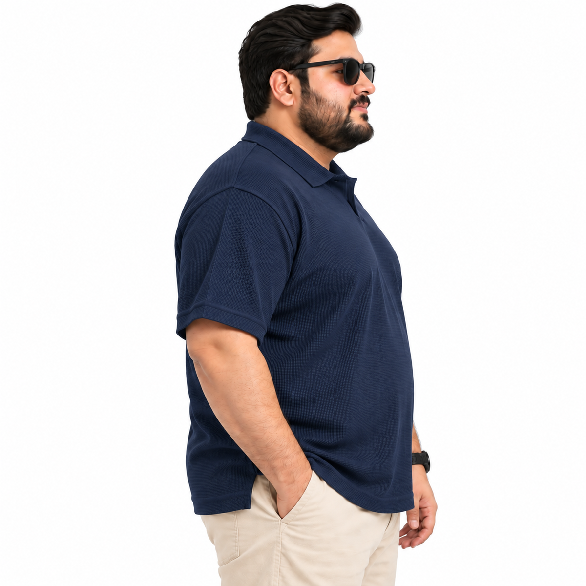 Thermal Textured Polo – Navy Blue