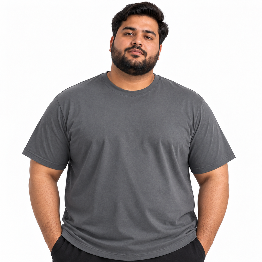 Plus Sized Plain T-Shirt - Steel Grey