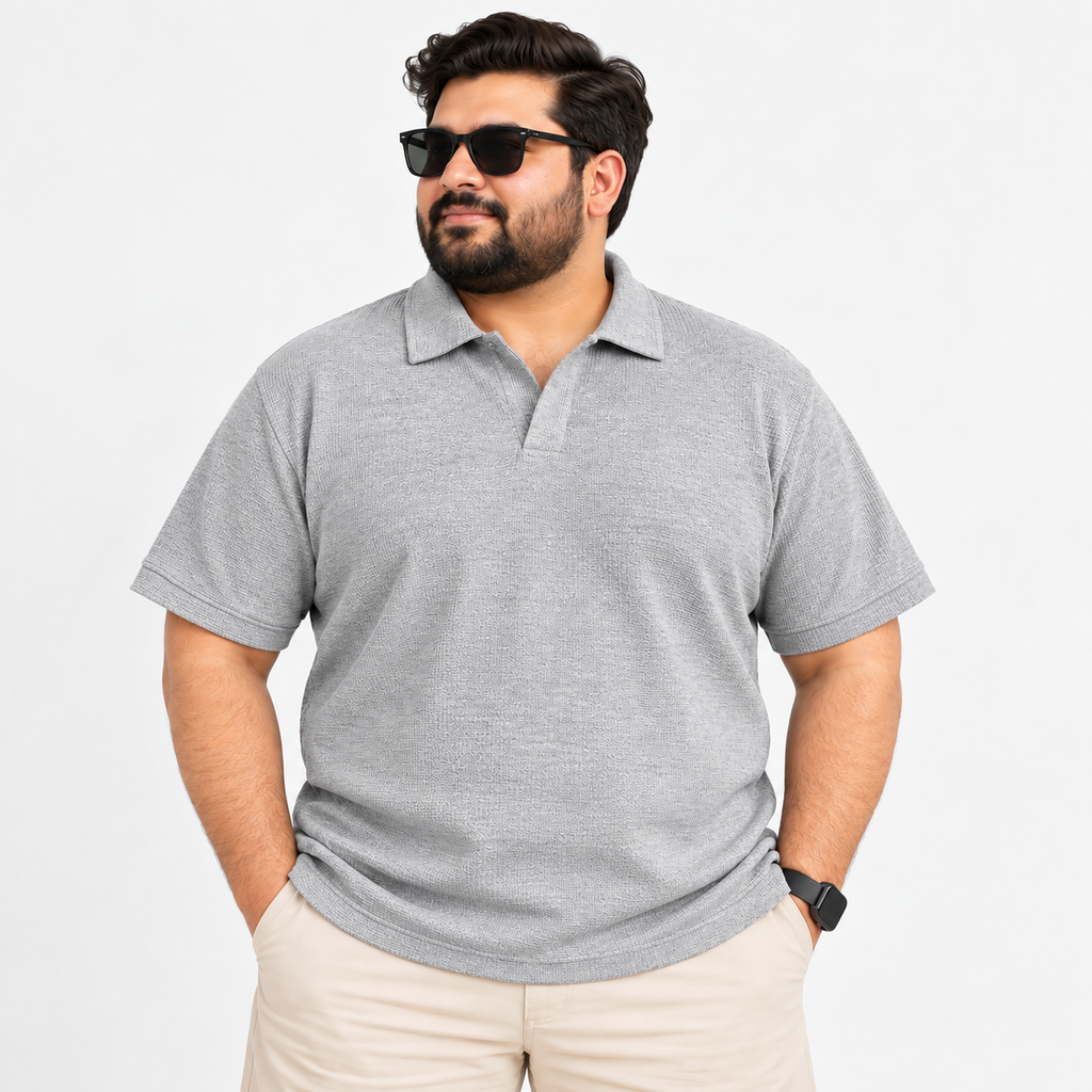 Thermal Textured Polo – Heather Grey