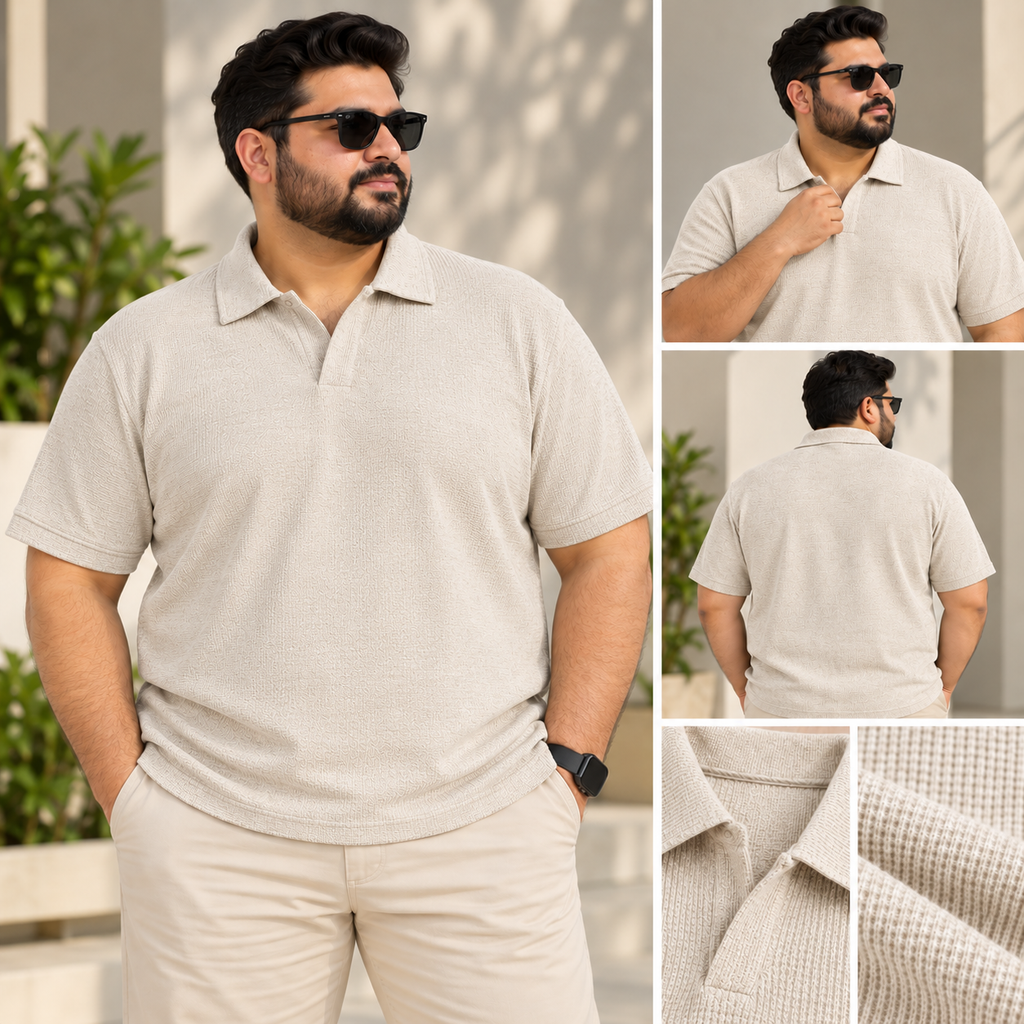 Thermal Textured Polo – Oat Meal