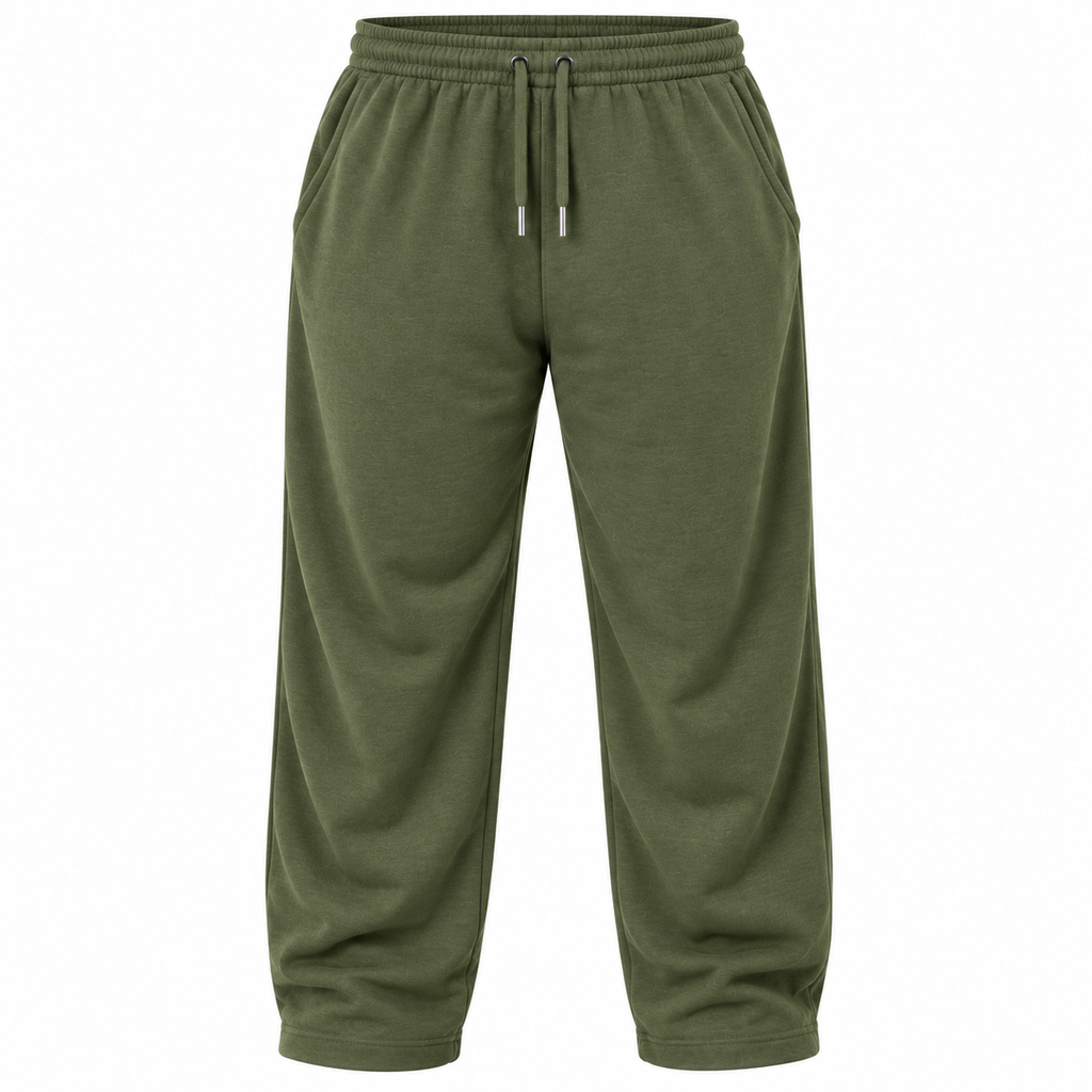 Plus Sized French Terry Trousers - Olive Green
