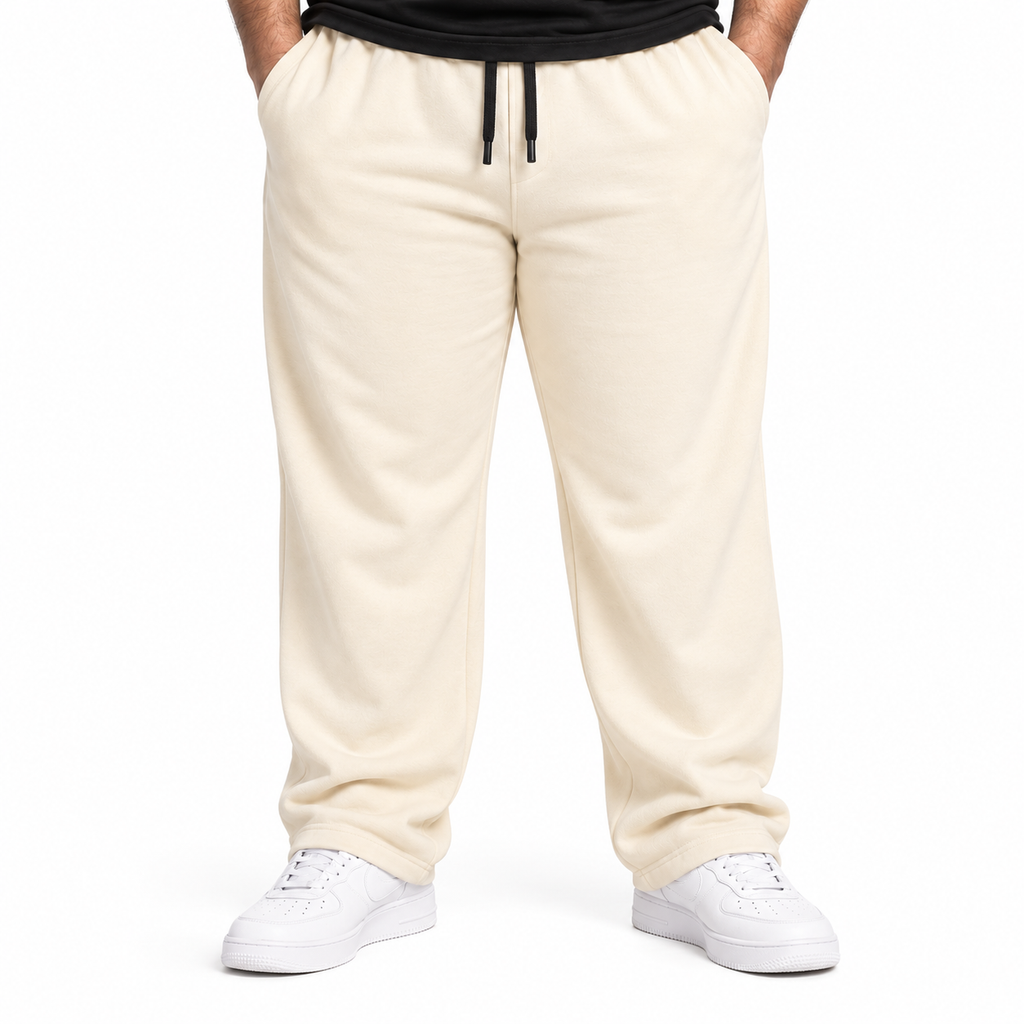 Plus Sized French Terry Trousers - Cream