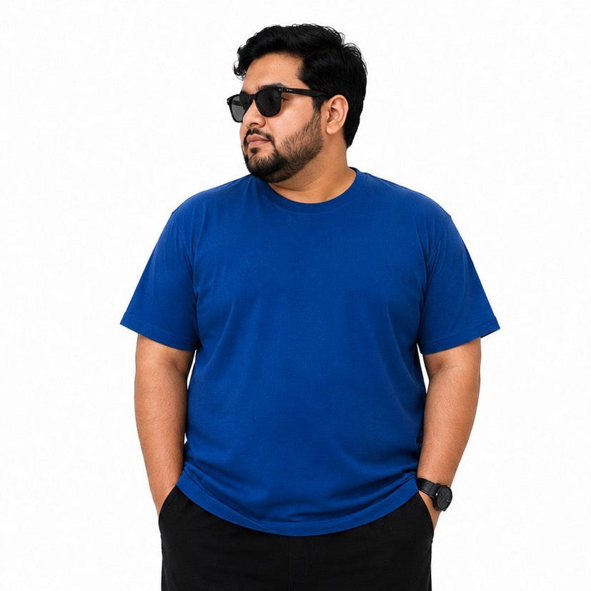 Plus Sized Plain T-Shirt - Blue