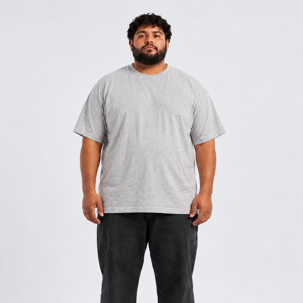 Plus Sized Plain T-Shirt - Heather Grey