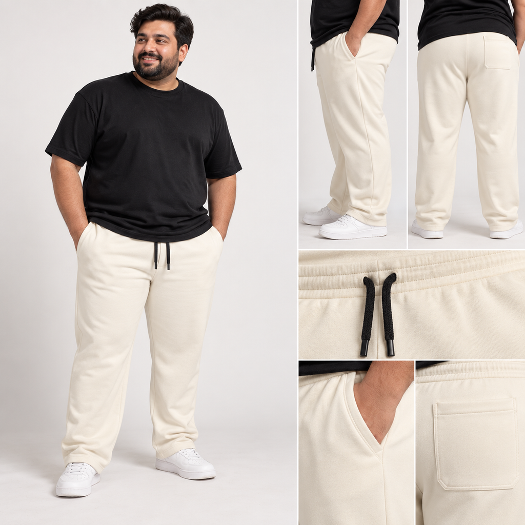 Plus Sized French Terry Trousers - Cream