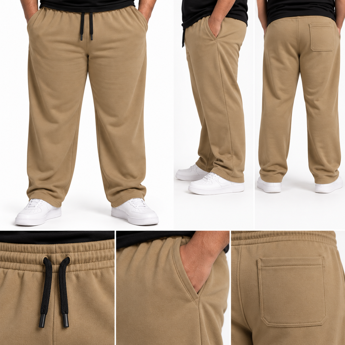 Plus Sized French Terry Trousers - Khaaki