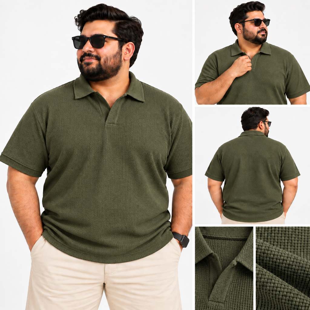 Thermal Textured Polo – Heather Green