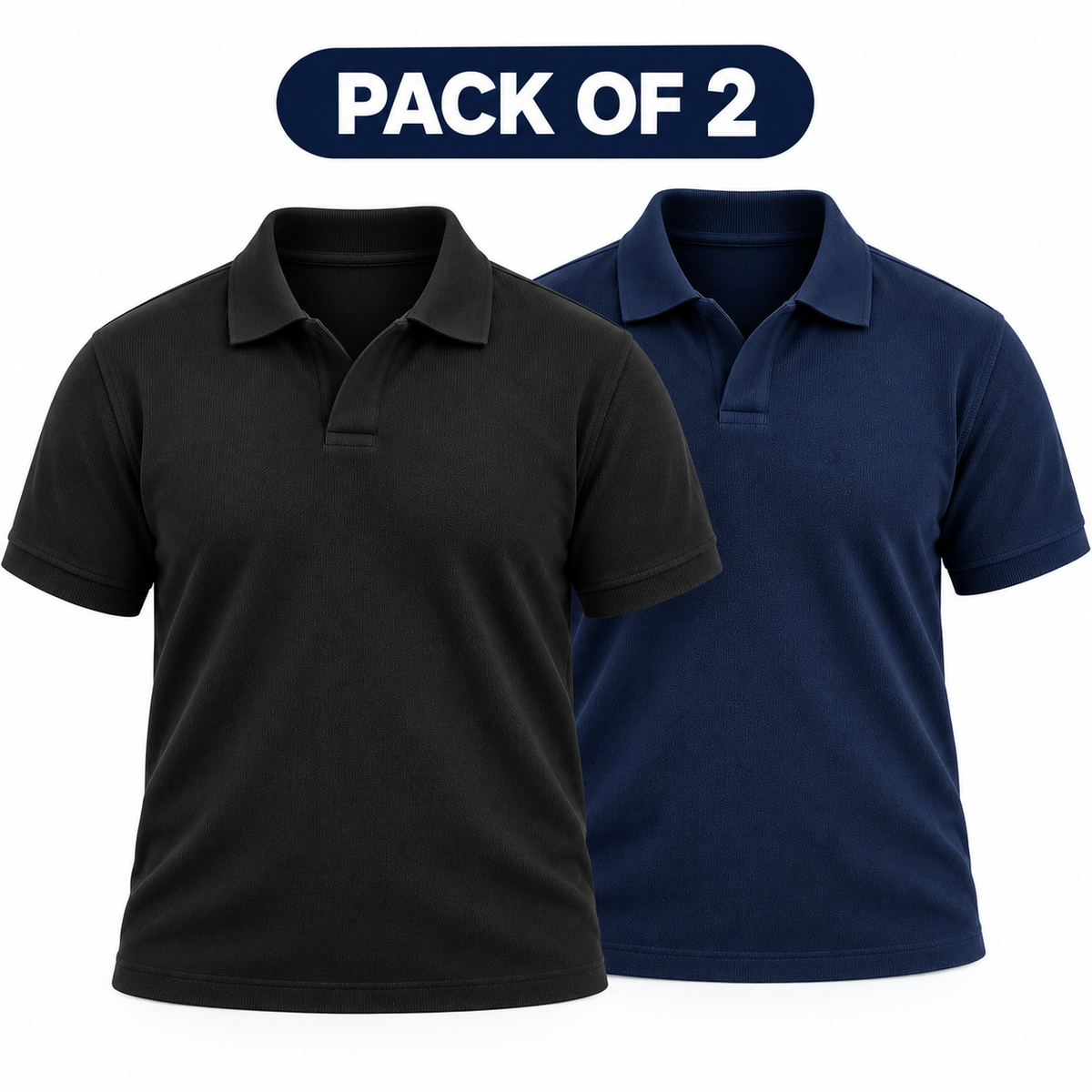 Pack of 2 Thermal Textured Polo - Black and Navy Blue