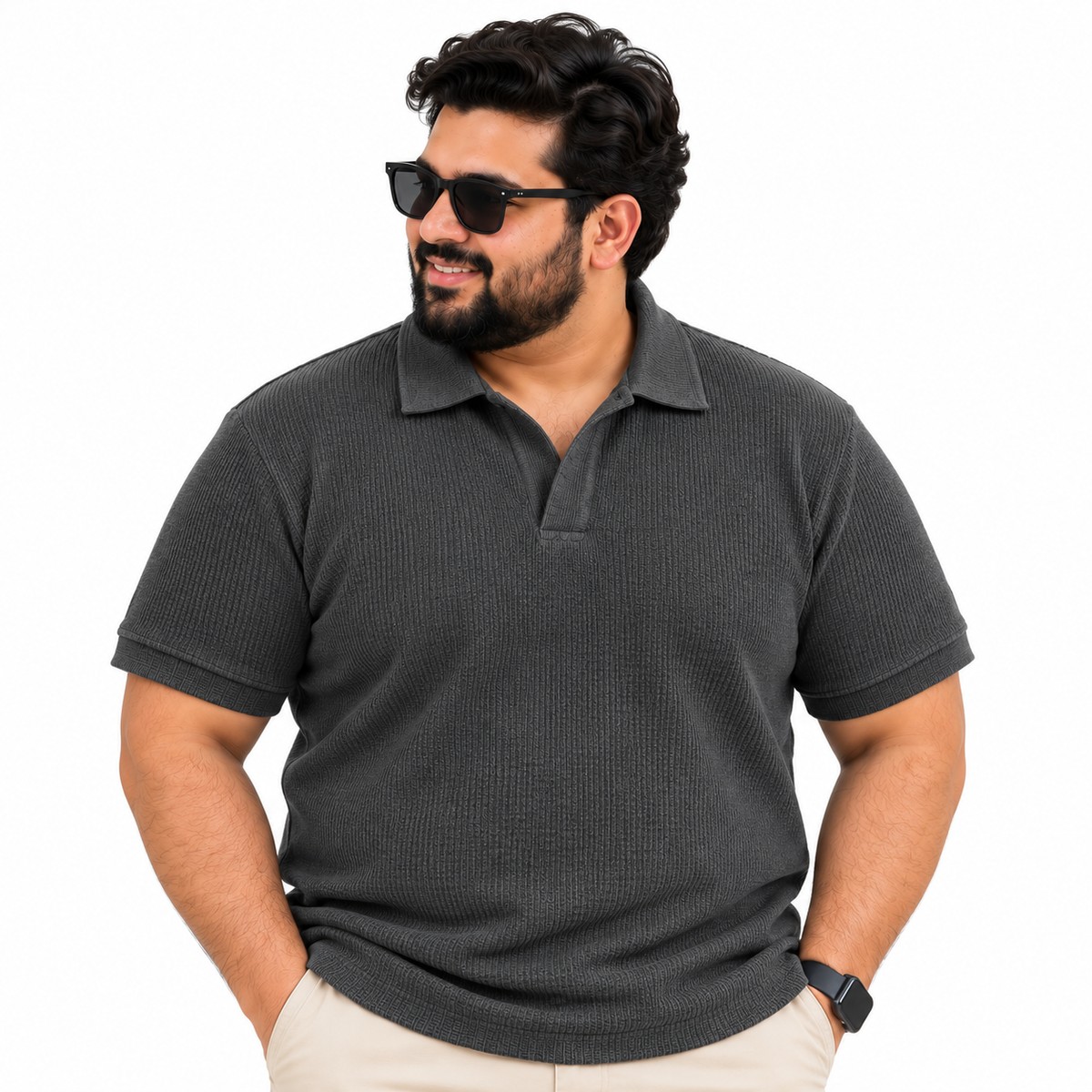 Pack of 4 Thermal Textured Polo - Black, Charcoal, Navy Blue & Heather Green