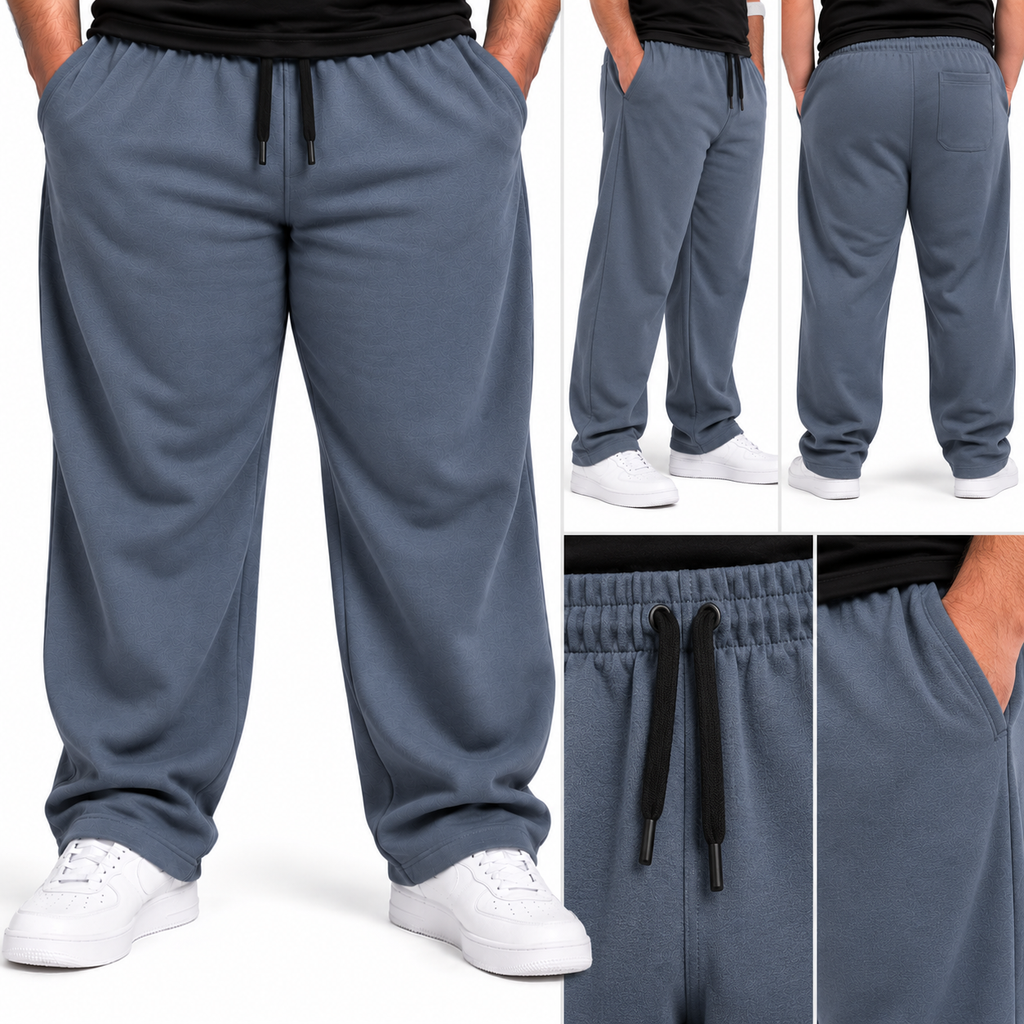 Plus Sized French Terry Trousers - Steel Blue