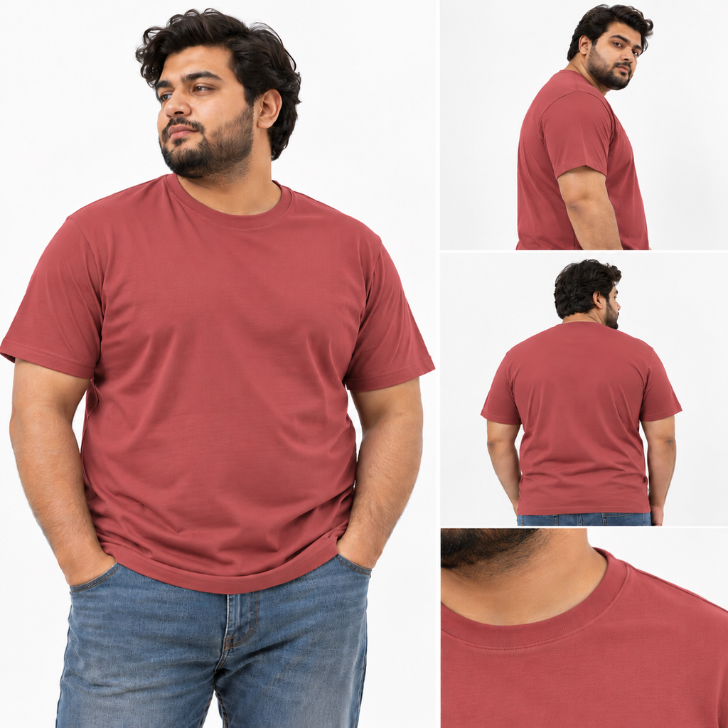 Plus Sized Plain T-Shirt - Rusberry