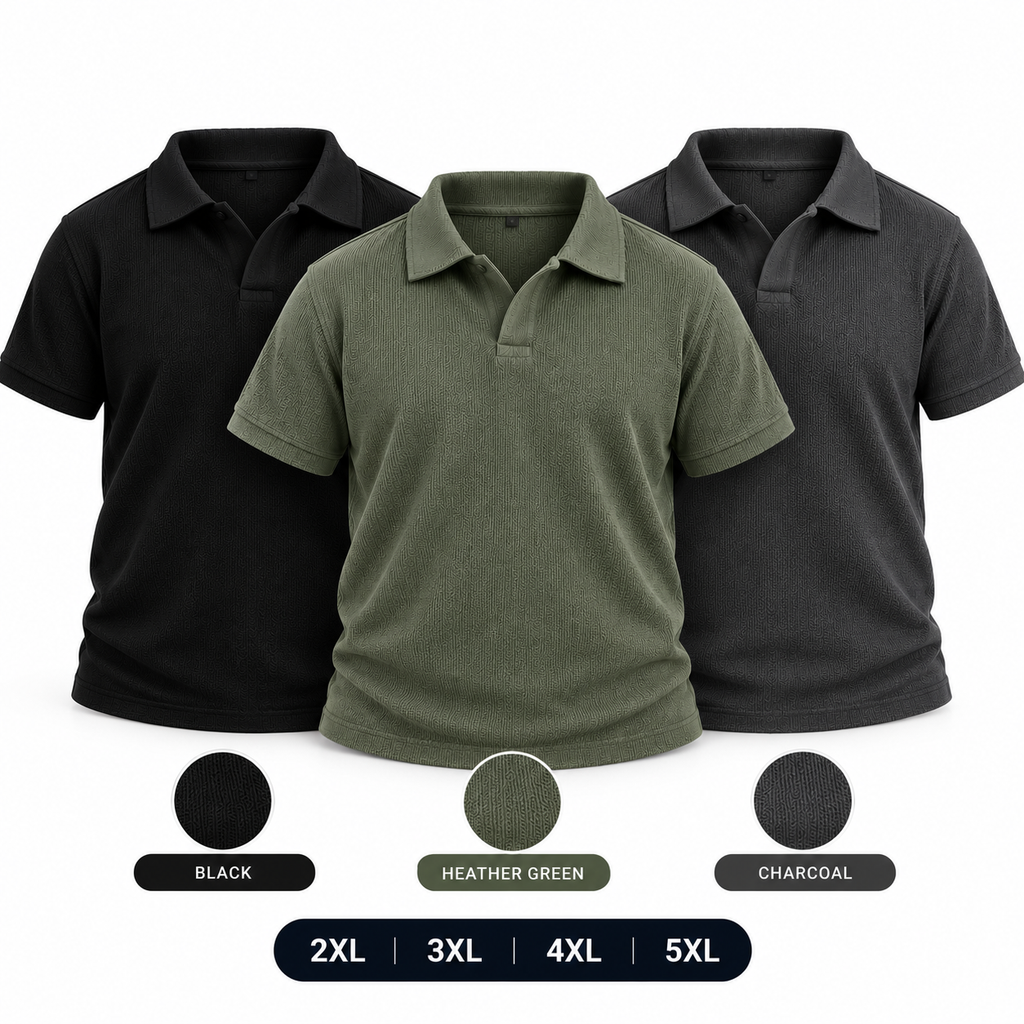 Pack of 3 Thermal Textured Polo - Black, Charcoal & Heather Green
