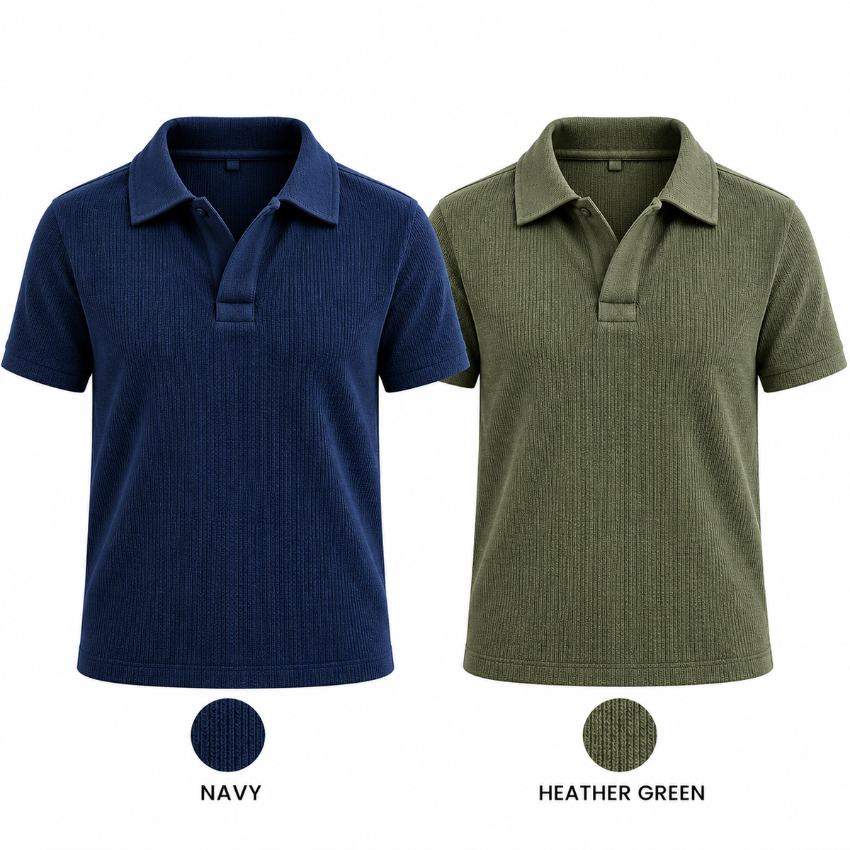 Pack of 2 Thermal Textured Polo - Heather Green and Navy Blue