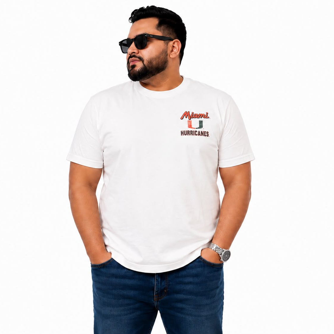 Plus Sized Printed T-Shirt - White - HURRICANES
