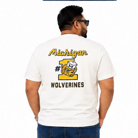 Plus Sized Printed T-Shirt - White - WOLVERINES